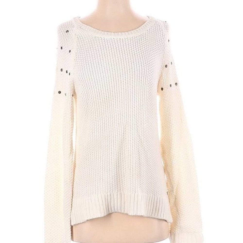 Roxy Sweater Cream Metal Shoulder Accents Cotton Y2K Fall Cozy Size Medium